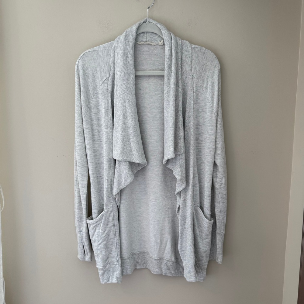 Athleta Pranayama Wrap Cardigan Light Gray Heather Open Front Pockets XS